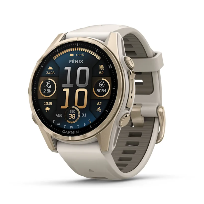 Смарт-часы Garmin Fenix 8 AMOLED 43mm Sapphire Soft Gold Stainless Steel с песочно-серым силиконовым ремешком