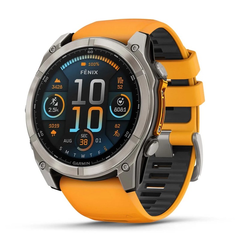 Смарт-часы Garmin Fenix 8 51mm amoled sapphire titanium с черно-оранжевым силиконовым ремешком