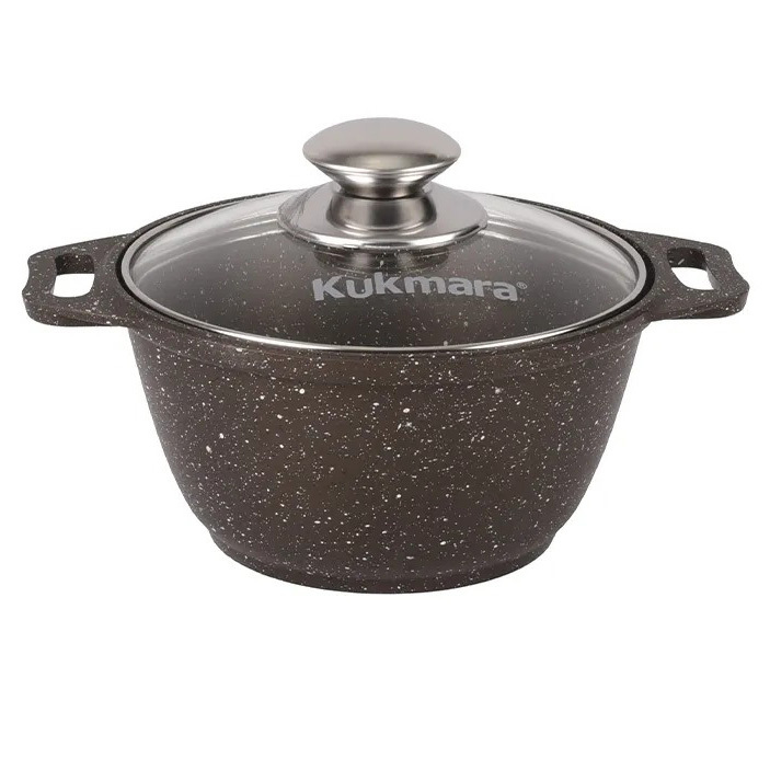 Кастрюля Kukmara 1 л с антипригарным покрытием (кофейный мрамор) + стеклянная крышка