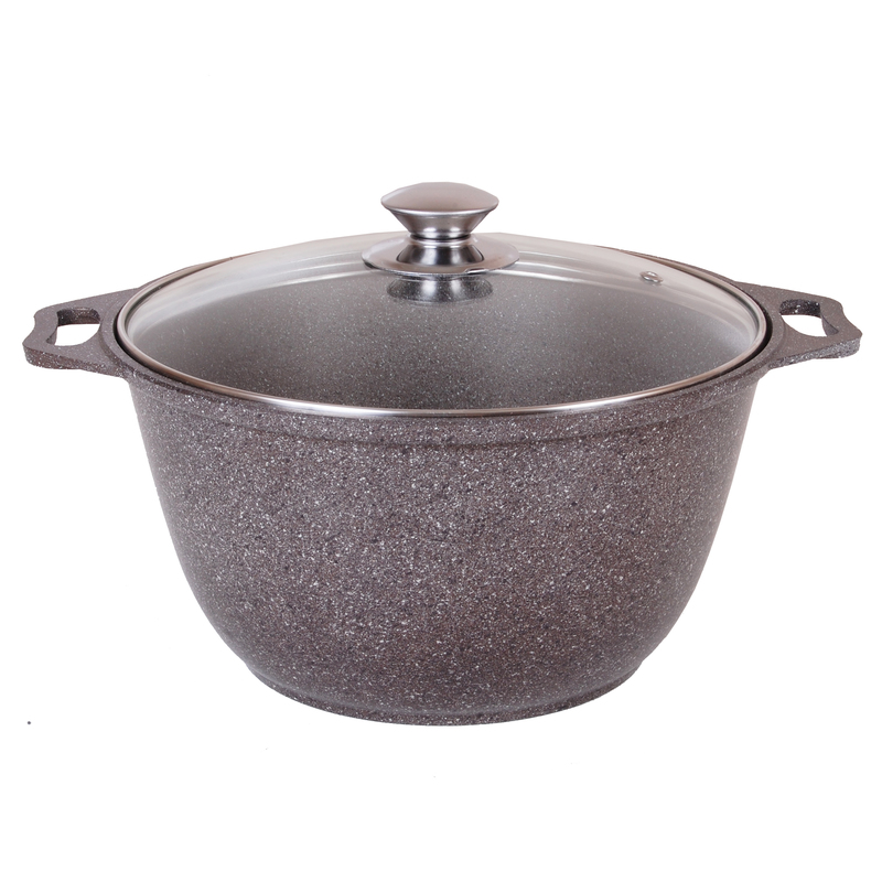 Кастрюля Kukmara 3 л с антипригарным покрытием (кофейный мрамор) + стеклянная крышка