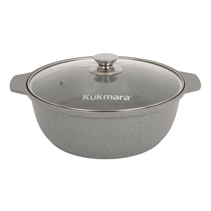 Кастрюля-жаровня Kukmara 5 л с антипригарным покрытием (светлый мрамор) 28 см + стеклянная крышка