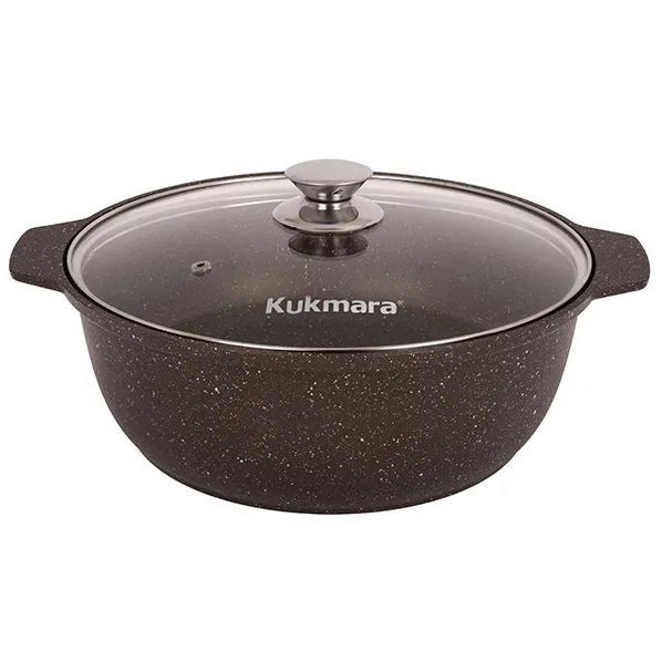 Кастрюля-жаровня Kukmara 4 л с антипригарным покрытием (кофейный мрамор) + стеклянная крышка