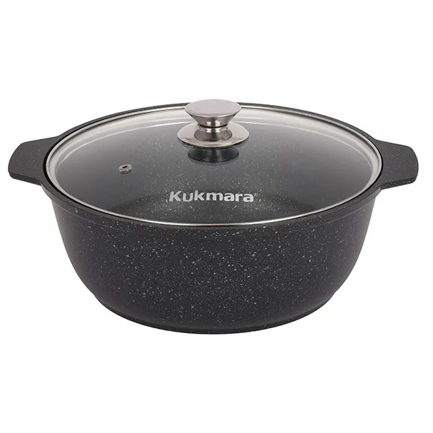 Кастрюля-жаровня Kukmara 4 л с антипригарным покрытием (темный мрамор) + стеклянная крышка