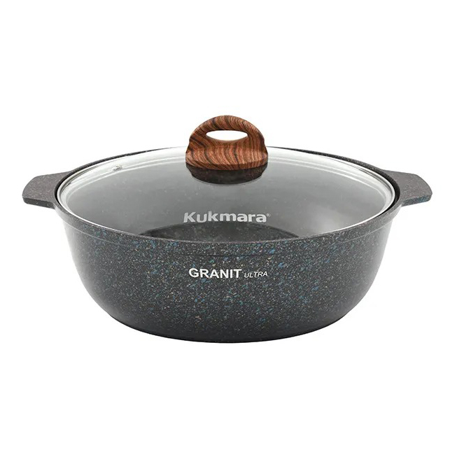 Кастрюля-жаровня Kukmara Granit Ultra Blue 3 л с антипригарным покрытием + стеклянная крышка
