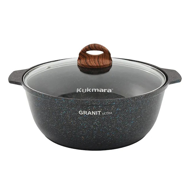Кастрюля-жаровня Kukmara Granit Ultra Blue 4 л с антипригарным покрытием + стеклянная крышка