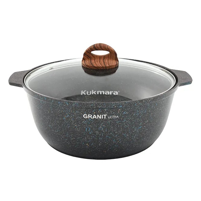 Кастрюля-жаровня Kukmara Granit Ultra Blue 5 л с антипригарным покрытием + стеклянная крышка