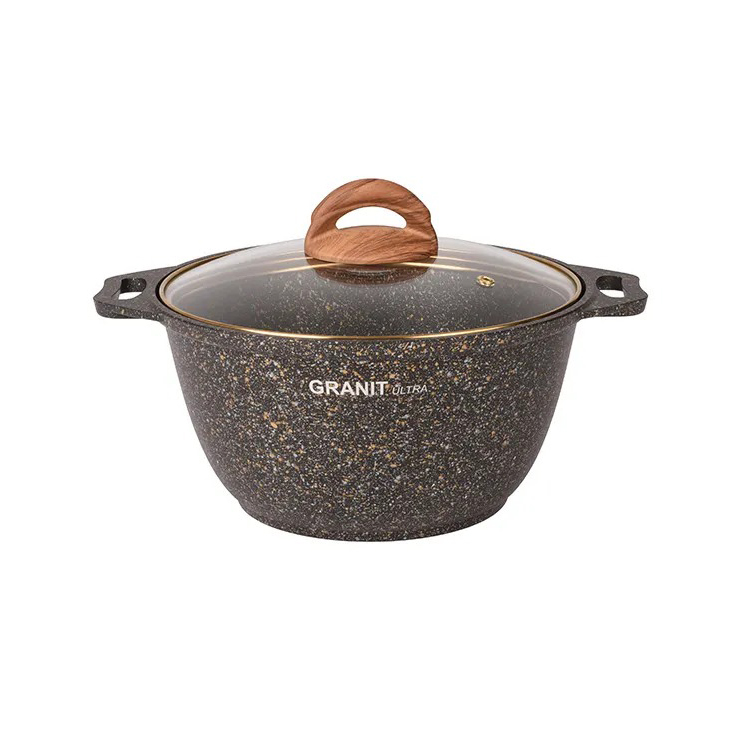 Кастрюля Kukmara Granit Ultra Black Gold 3 л с антипригарным покрытием + стеклянная крышка