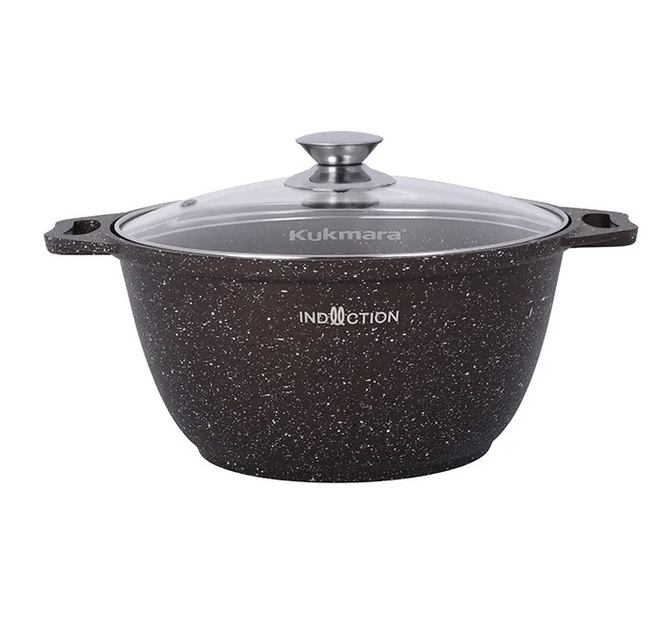 Кастрюля Kukmara Marble Induction кофейный мрамор 2 л с антипригарным покрытием + стеклянная крышка