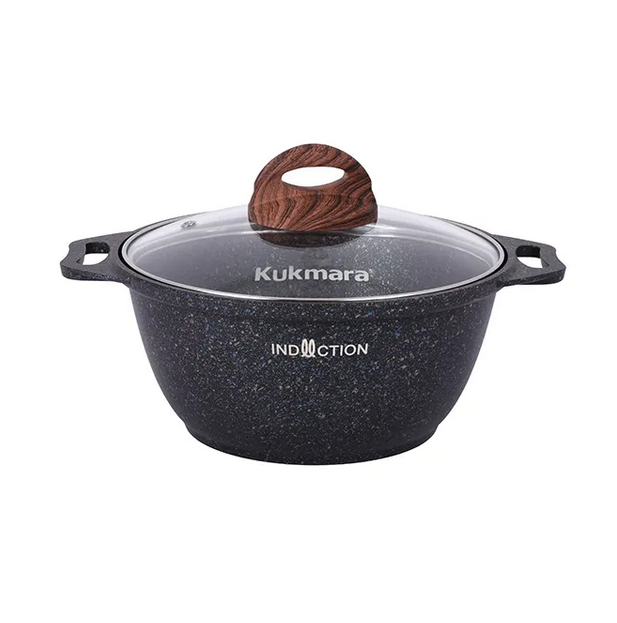 Кастрюля Kukmara 2л со стеклянной крышкой, антипригарное линия Granit Ultra Induction Blue