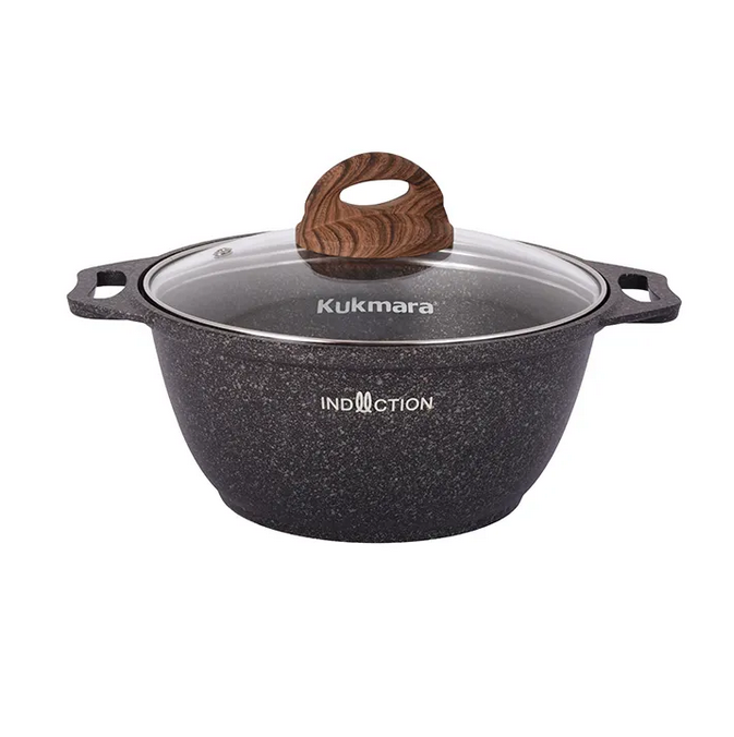 Кастрюля Kukmara 2л со стеклянной крышкой, антипригарное линия Granit Ultra Induction Original