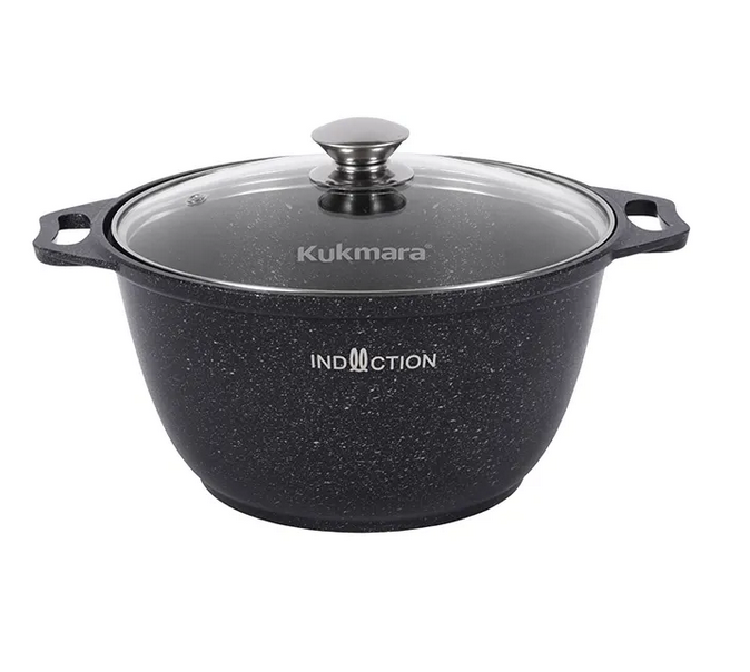 Кастрюля Kukmara 3 литра с стеклянной крышкой антипригарное линия Marble Induction темный мрамор