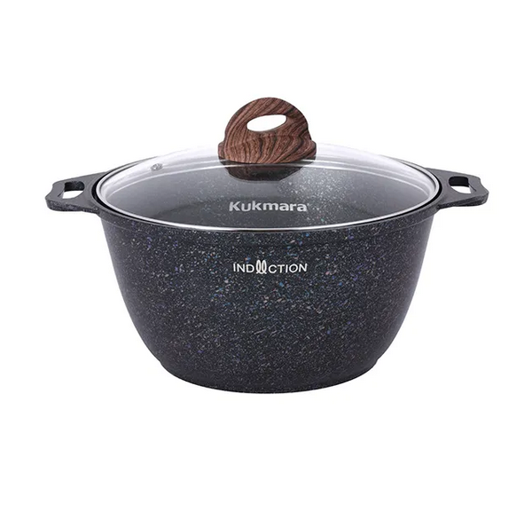 Кастрюля Kukmara 3 л со стеклянной крышкой, антипригарное линия Granit Ultra Induction Blue