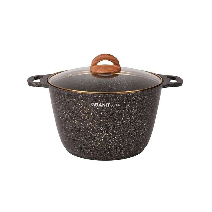 Кастрюля Kukmara Granit Ultra Black Gold 8 л с антипригарным покрытием + стеклянная крышка