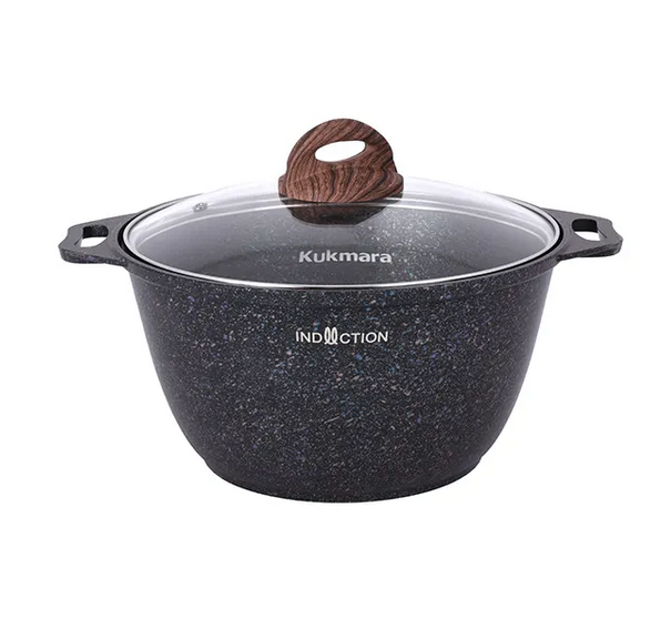 Кастрюля Kukmara 4 литра со стеклянной крышкой антипригарное покрытие Granit Ultra Induction Blue