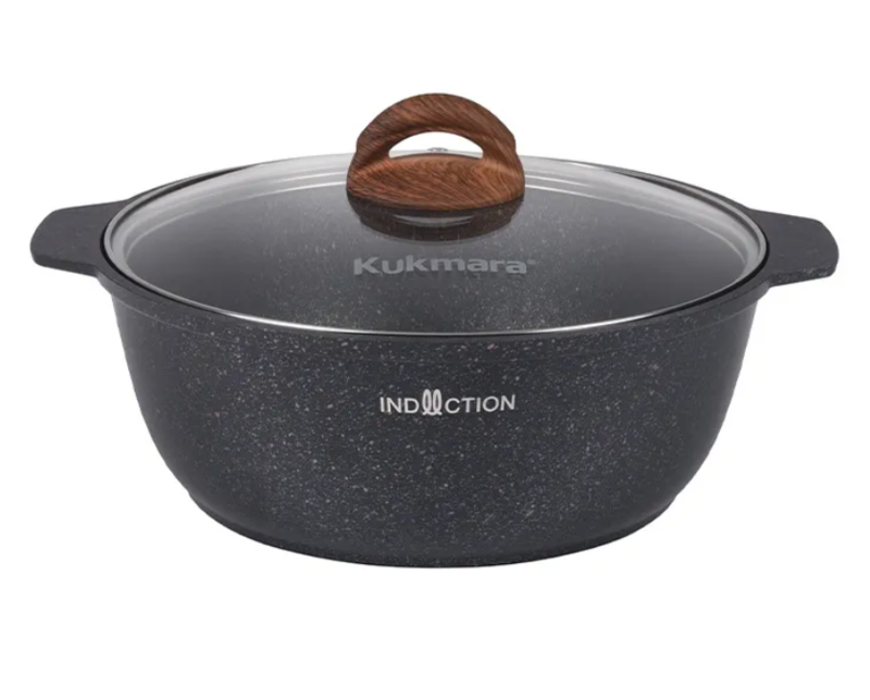 Кастрюля Kukmara жаровня 4 литра со стеклянной крышкой антипригарная линия Granit Ultra Induction blue