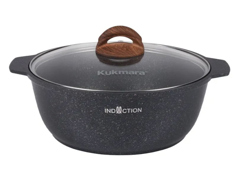Кастрюля жаровня Kukmara 4литра с стеклянной крышкой антипригарная линия Granit Ultra Induction blue