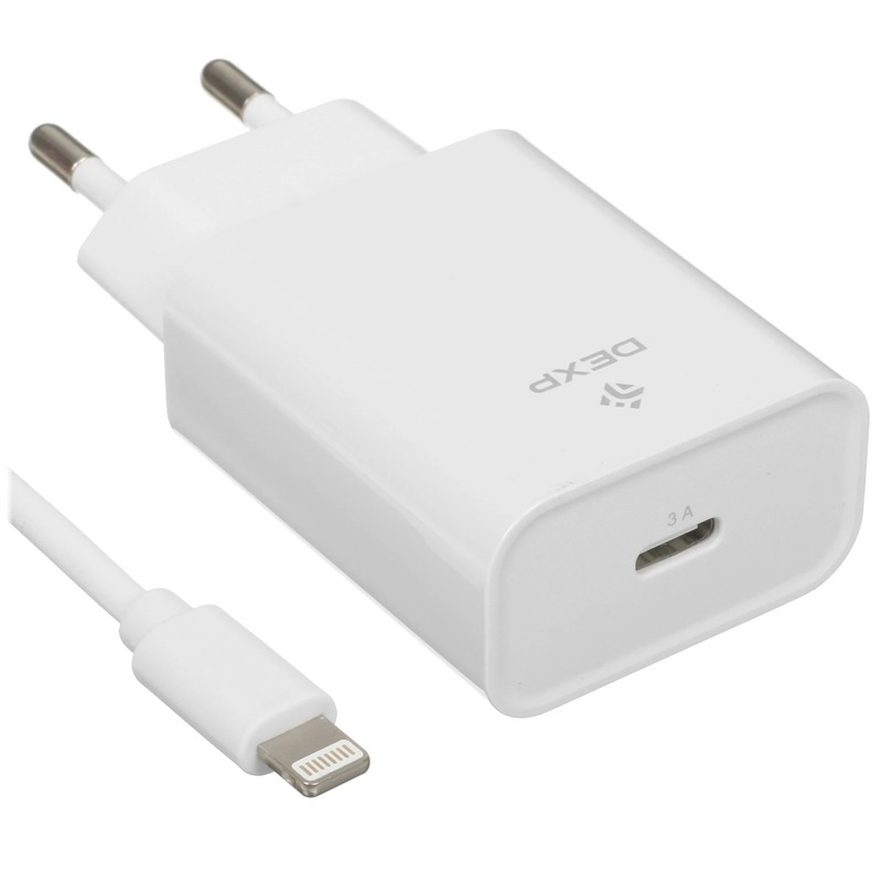Сетевое зарядное устройство Dexp IET25CD 20W White + кабель Lightning 8-pin