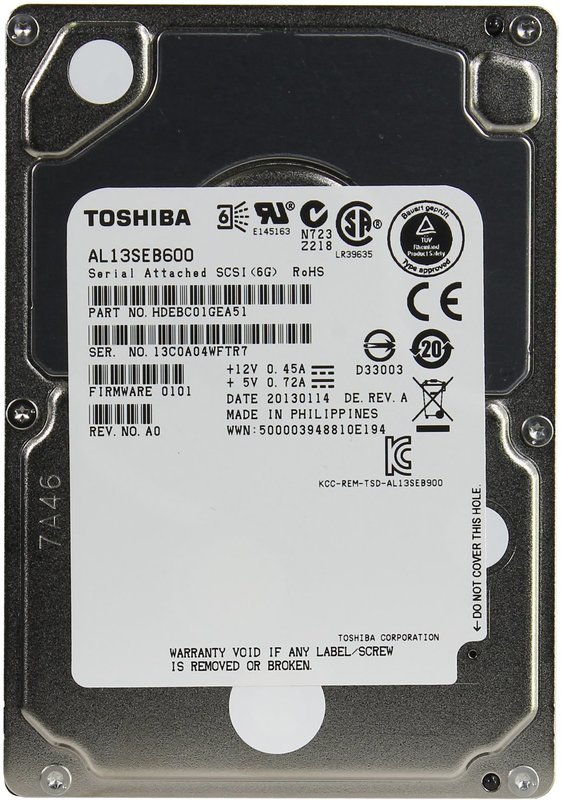 Накопитель HDD Toshiba SAS 10K AL13SEB600