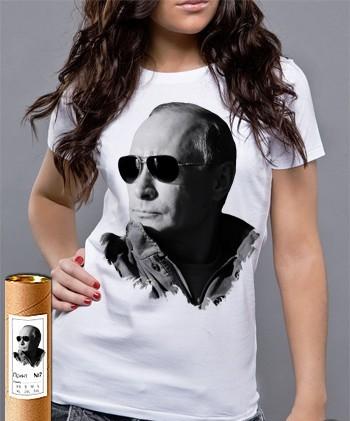 Футболка женская "Путин в очках" белая, в тубусе, M (44-46)