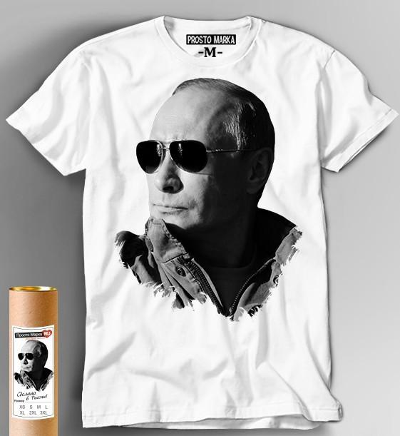 Футболка мужская "Путин в очках" белая, в тубусе, XL (50-52)
