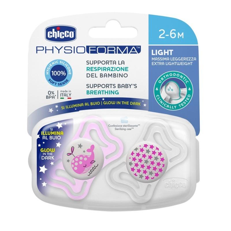 Пустышка Chicco Physio Light 2-6м силиконовая для девочки, 2 шт